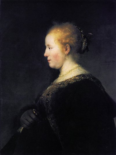A Young Woman in Profile with a Fan by Rembrandt van Rijn